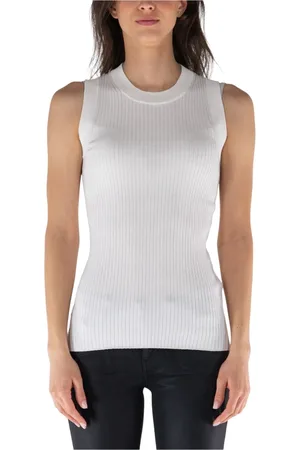 Sportmax Koszulki, Kobieta, Biały, L, Bawełna, Stylowy Top Bez Rękawów