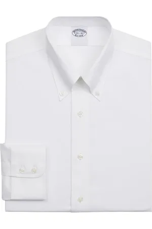 Brooks Brothers Koszule, Mężczyzna, Biały, 4XL, Bawełna, Biała, dopasowana koszula wizytowa ze streczem z bawełny Supima Twill, niewymagająca prasowania, z kołnierzykiem zapinanym na guziki