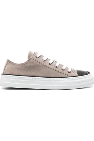 Brunello Cucinelli Buty, Kobieta, brązowy, 36 EU, Zamsz, Niskie sneakersy z zamszu z haftowanym detalem Monile