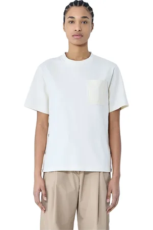 Moncler Koszulki, Kobieta, Biały, L, Bawełniana Koszulka z Logo Motif