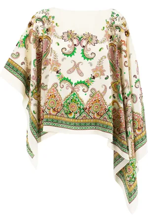Etro Kurtki, Kobieta, Wielobarwność, ONE SIZE, Jedwabne asymetryczne poncho we wzór paisley