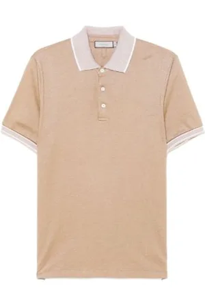 CANALI Koszulki, Mężczyzna, brązowy, 3XL, Bawełna, Brązowa koszulka polo ze złotymi akcentami