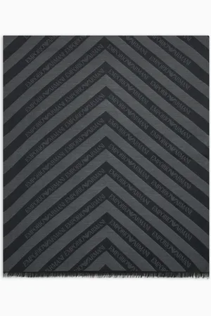 Emporio Armani Akcesoria, Mężczyzna, Szary, ONE SIZE, Szalik z diagonanymi paskami z modalu i wiskozy