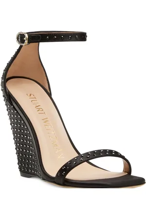 Stuart Weitzman Buty, Kobieta, Czarny, 37 1/2 EU, Satyna, Sandały na koturnie z kryształami Swarovski
