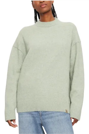 Calvin Klein Swetry, Kobieta, Zielony, L, Zielony Gładki Sweter z Długim Rękawem