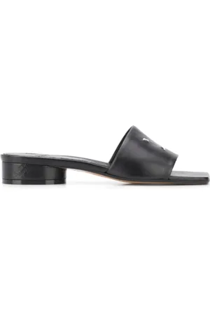 Maison Margiela Buty, Kobieta, Czarny, 38 1/2 EU, Skóra, Czarne skórzane sandały z kwadratowym noskiem