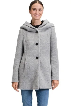 AMBER & JUNE Płaszcze, Kobieta, Szary, 2XL, Kurzowy płaszcz z kapturem