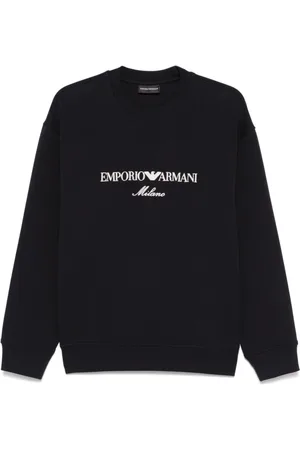 Emporio Armani Bluzy, Mężczyzna, Niebieski, S, Niebieski Sweter z Prążkowanymi Mankietami