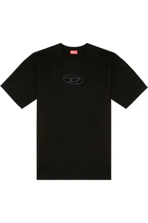 Diesel Koszulki, Mężczyzna, Czarny, M, Bawełna, Koszulka z haftowanym logo Oval D
