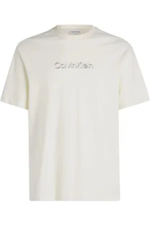 Calvin Klein Koszulki, Mężczyzna, Beżowy, L, Bawełna, Shadow Embossed Logo Tee