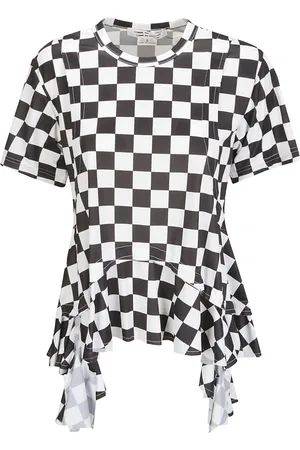 Comme des Garçons Koszulki, Kobieta, Wielobarwność, S, Bawełna, Koszulka w szachownicę z falbankami
