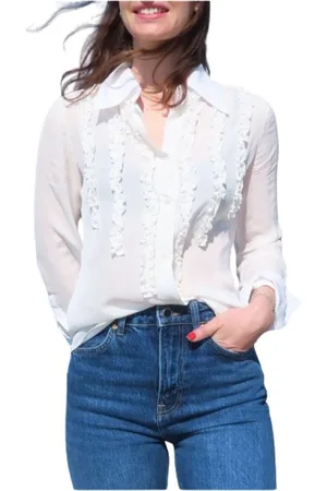 Masons Bluzki, Kobieta, Biały, XS, Nicole Ruffled Viscose Shirt