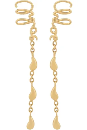 Chloé Akcesoria, Kobieta, Żółty, ONE SIZE, Złote kolczyki Bijoux z wygrawerowanym logo