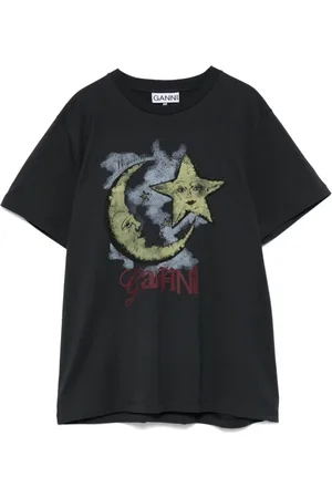 Ganni Koszulki, Kobieta, Czarny, S, Bawełna, Vintage Moonlight Czarny T-shirt