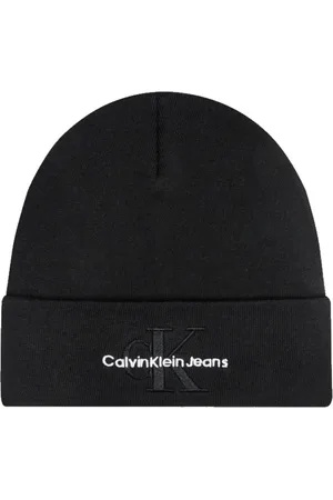 Calvin Klein Akcesoria, Mężczyzna, Czarny, ONE SIZE, Bawełna, Minimalistyczna Czapka Beanie z Logo
