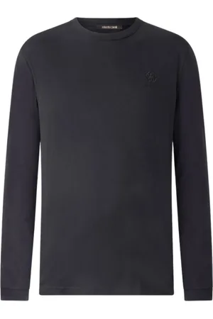 Roberto Cavalli Koszulki, Mężczyzna, Czarny, M, RC Monogram Koszulka z Długim Rękawem z Bawełny