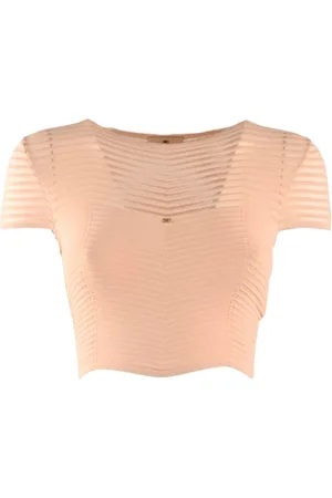 Elisabetta Franchi Koszulki, Kobieta, Różowy, M, Stylowy Krótki Top