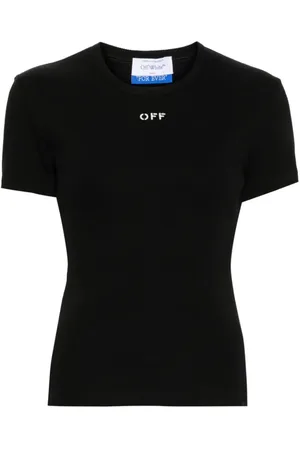 OFF-WHITE Koszulki, Kobieta, Czarny, XS, Koszulka Basic z Dzianiny Żebrowanej