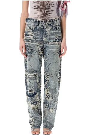 Diesel Jeansy, Kobieta, Niebieski, W26, Niebieskie Regularne Jeansyy Niski Stan Zniszczone