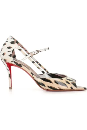 Christian Louboutin Buty, Kobieta, brązowy, 38 1/2 EU, Skóra, Sandały na wysokim obcasie z wycięciem i motywem panterki