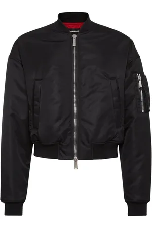 Dsquared2 Kurtki, Mężczyzna, Czarny, L, Czarna kurtka bomberka z prążkowanym kołnierzem