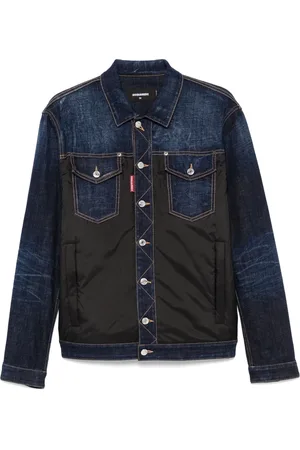 Dsquared2 Kurtki, Mężczyzna, Niebieski, S, Bawełna, Dwukolorowa kurtka jeansowa zapinana na guziki