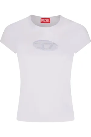Diesel Koszulki, Kobieta, Biały, XS, Bawełna, Bawełniany T-shirt z Detalem Logo