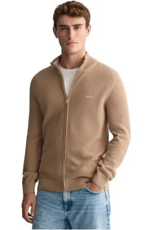 GANT Swetry, Mężczyzna, brązowy, XL, Bawełna, Gilet Zapinany na Zamek