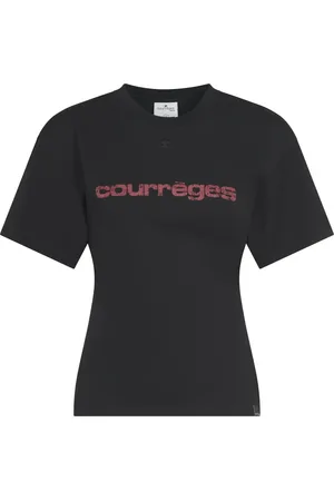 Courrèges Koszulki, Kobieta, Czarny, M, Bawełna, T-shirt z nadrukiem logo