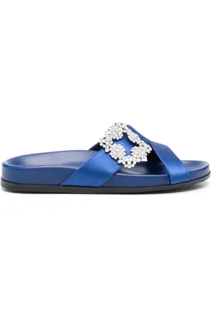 Manolo Blahnik Buty, Kobieta, Niebieski, 36 EU, Satyna, Płaskie sandały