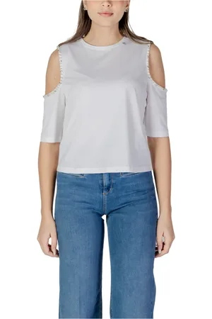 Liu Jo Koszulki, Kobieta, Biały, M, Bawełna, Bawełniany T-shirt z Krótkim Rękawem