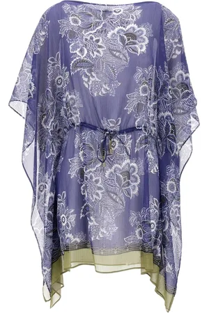 Etro Kurtki, Kobieta, Niebieski, ONE SIZE, Kwiecista sukienka kaftan ze sznurkiem w pasie