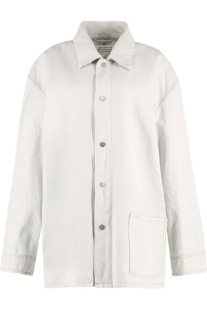 Maison Margiela Kurtki, Kobieta, Beżowy, S, Bawełna, Kurtka jeansowa z kontrastowymi przeszyciami
