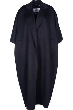 Max Mara Płaszcze, Kobieta, Czarny, S, Wełna, Czarny płaszcz wełniany w stylu peleryny