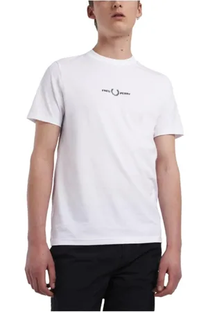 Fred Perry Koszulki, Mężczyzna, Biały, M, Bawełna, Koszulka z haftowanym wzorem