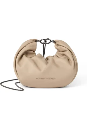 Brunello Cucinelli Torebki, Kobieta, Beżowy, ONE SIZE, Skóra, Miękka torebka hobo ze skóry z łańcuszkiem