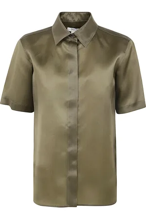 Max Mara Bluzki, Kobieta, Zielony, S, Koszula z krótkim rękawem z organdyny