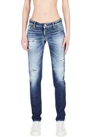Dsquared2 Jeansy, Kobieta, Niebieski, S, Bawełna, Czarne jeansy z efektem znoszenia