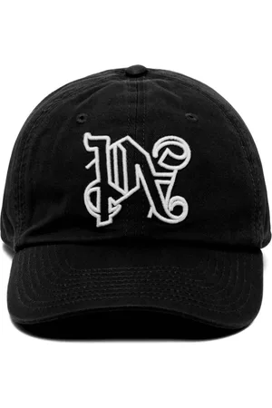Palm Angels Akcesoria, Mężczyzna, Czarny, ONE SIZE, Czarna Czapka z Przodem z Logo i Złotymi Elementami
