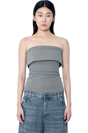 Entire Studios Koszulki, Kobieta, Szary, XS, Bawełna, Elastyczny top bandeau z zamkiem błyskawicznym