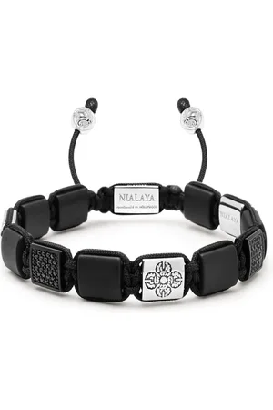 Nialaya Akcesoria, Mężczyzna, Szary, L, Kolekcja CZ Flatbead - Czarny Onyks i Srebro