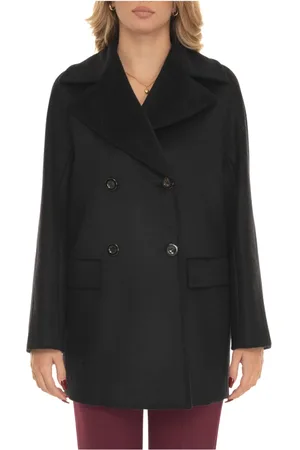 Max Mara Kurtki, Kobieta, Czarny, XL, Wełna, Dwurzędowy płaszcz Kent