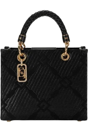 Elisabetta Franchi Torebki, Kobieta, Czarny, ONE SIZE, Bawełna, Czarne torebki z złotym metalowym akcentem