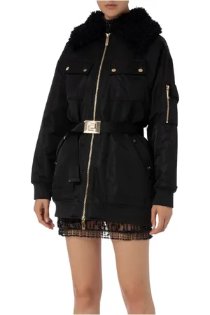 Elisabetta Franchi Kurtki, Kobieta, Czarny, S, Poliester, Kurtka Puffer Aviator