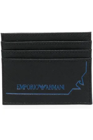 Emporio Armani Akcesoria, Mężczyzna, Czarny, ONE SIZE, Skóra, Skórzany wizytownik z nadrukiem logo