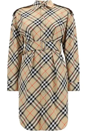 Burberry Sukienki, Kobieta, brązowy, S, Bawełna, Sukienka koszulowa w kratę z paskiem