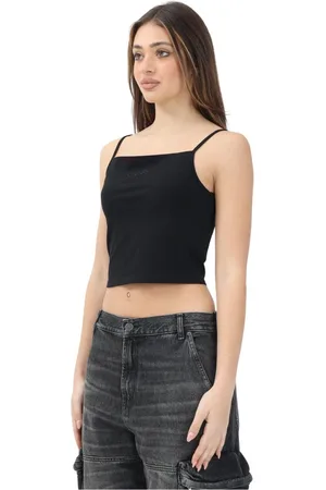 Diesel Koszulki, Kobieta, Czarny, XS, Bawełna, Czarny bawełniany crop top
