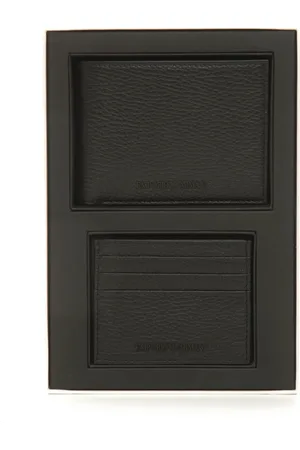 Emporio Armani Akcesoria, Mężczyzna, Czarny, ONE SIZE, Skóra, Zestaw Portfel i Wizytownik