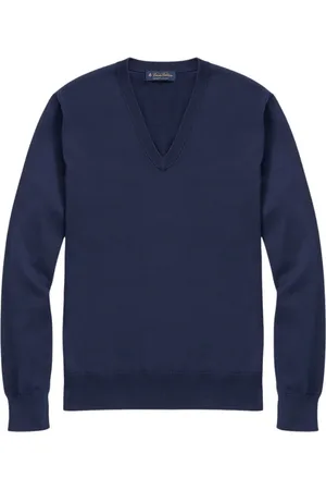 Brooks Brothers Swetry, Mężczyzna, Niebieski, M, Bawełna, Sweter z dekoltem w serek z bawełny Supima