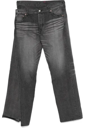JUNYA WATANABE Jeansy, Mężczyzna, Czarny, L, Denim, Jeansyy z Warstwowym Pasem